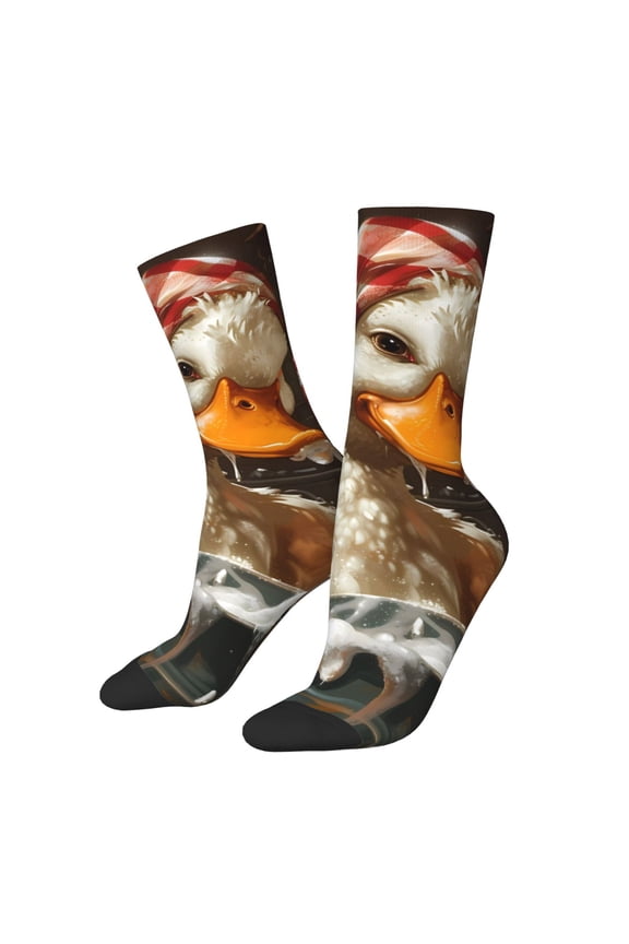 Cartoon Scottish Duck for Women Casual Calf Socks - Cute Crew Socks - Thin Soft Above Ankle Socks Size 5-11