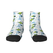 Rateoe Cartoon Sea Creatures Pattern Quarter Crew Socks,Toe Seamed Ankle Socks,Cotton Cushioned Breathable Athletic Crew Sports Socks