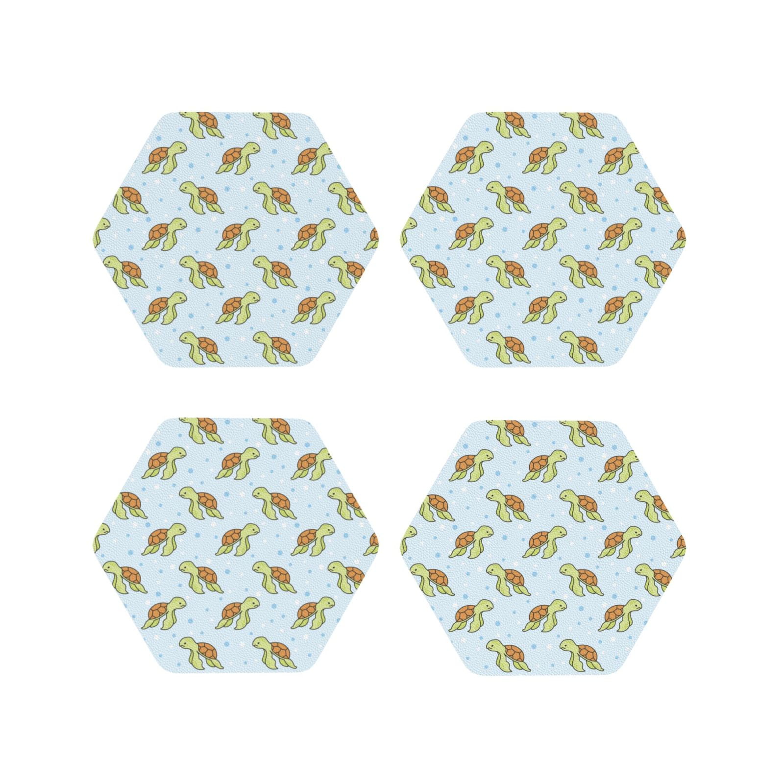 Rateoe Cartoon Sea Turtle Drawing Drink Coasters Set of 4 Leather ...