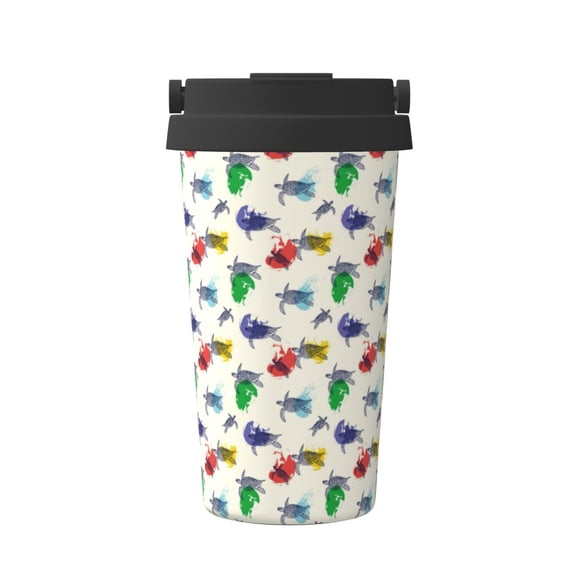 Rateoe Cartoon Sea Turtle Pattern Travel Coffee Mug Tumbler with Flip Lid | Reusable Insulated Stainless Steel Cold Brew Iced Coffee Cup Thermos
