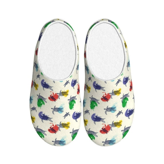 Rateoe Cartoon Sea Turtle Print Women's Men's Cotton Knit Slippers Lightweight Memory Foam Indoor House Shoes with Anti-Skid Sole-39/40