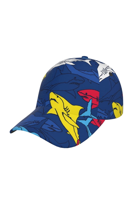 Cartoon Shark Pattern Baseball Cap Outdoor Cap Mountain Dad Hat - Unstructured Soft Cotton Cap-Adjustable UV Protection Cap