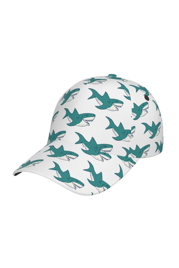 Cartoon Shark Pattern Baseball Cap Outdoor Cap Mountain Dad Hat - Unstructured Soft Cotton Cap-Adjustable UV Protection Cap