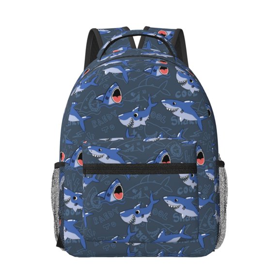 Rateoe Cartoon Shark Pattern Durable Student Backpack Laptop Bag- Ergonomic Design, Waterproof Twill Fabric - Ideal for School, Travel, and Outdoor Activities-One Size