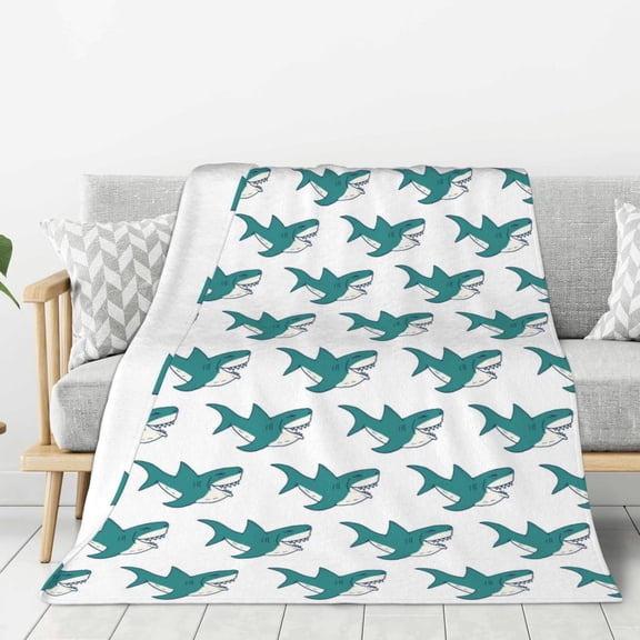 Rateoe Cartoon Shark Pattern Flannel Throw Blanket, Ultra-soft Blanket for Bed, Couch, Car, Hypoallergenic Anti-pilling blanket-40"x30"(Vertical)