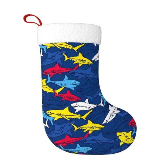 Rateoe Cartoon Shark Print Christmas Stockings,18 Inch Large Christmas Stockings Decoration Ornaments for Holiday Home Fireplace Indoors