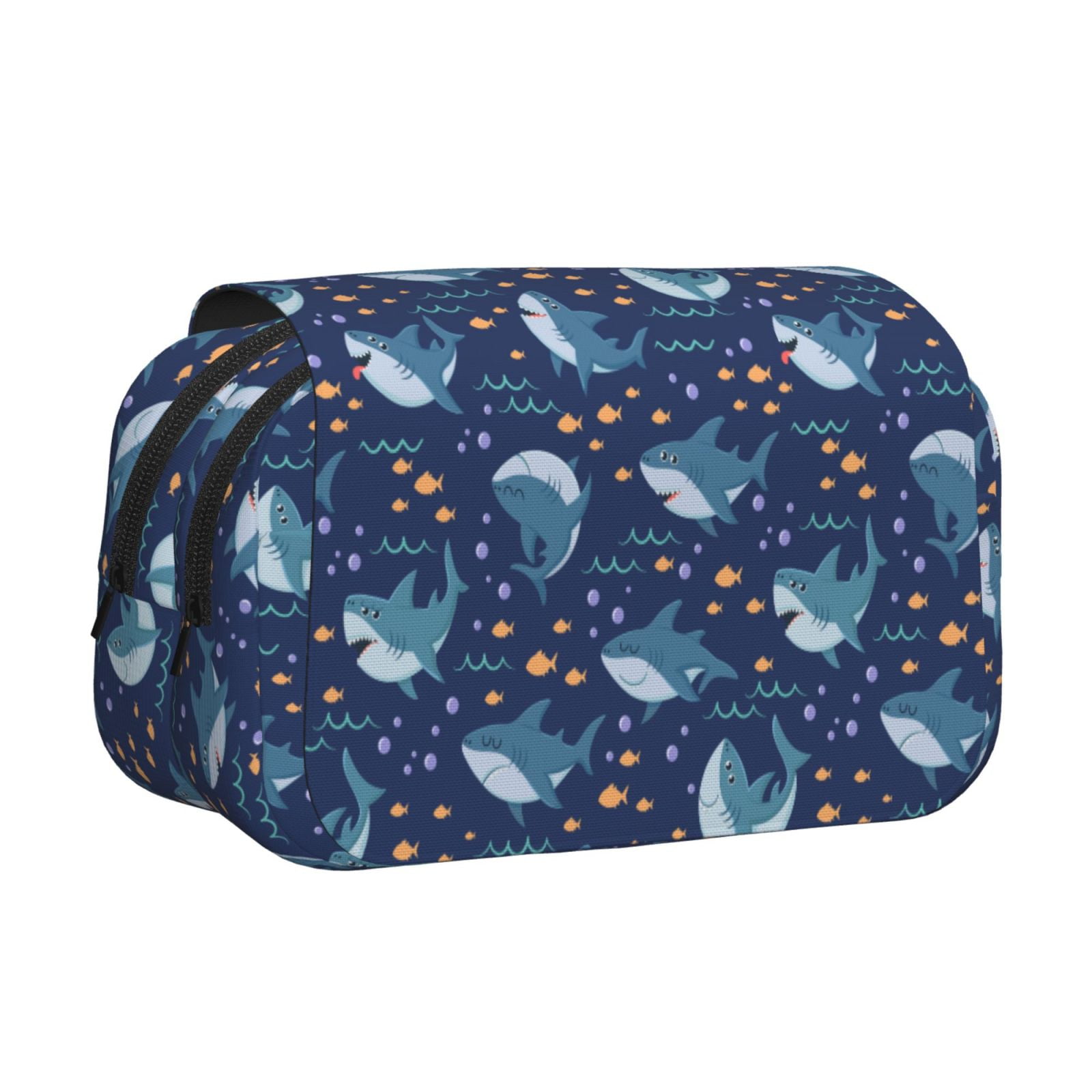 Rateoe Cartoon Sharks2 Pattern Double Clamshell Pen Case, Storage Organizer with Two Zipper Compartments– Holds Up to 50 Pencils & Pens