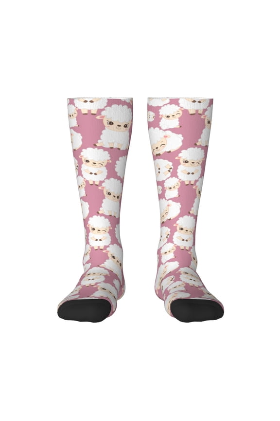 Cartoon Sheep Pattern Women’s Knee High Crew Socks,Trouser Socks Comfortable, Breathable, Moisture-Wicking and Soft