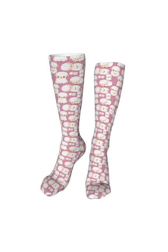 Cartoon Sheep print Women's Men's Novelty 20in Crew Socks Cotton Socks Knee High Socks for Walking,Running,Nurses,Pregnancy-One Size