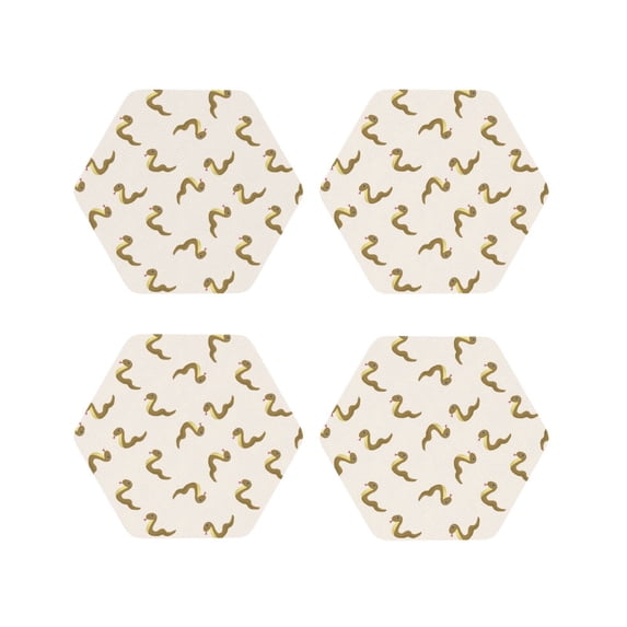 Rateoe Cartoon Snake Drawing Drink Coasters Set of 4 Leather Coasters Spill Protection for Table Desk,Durable and Non Slip Leather Coaster ,4 Inches Drink Mats-Hexagon
