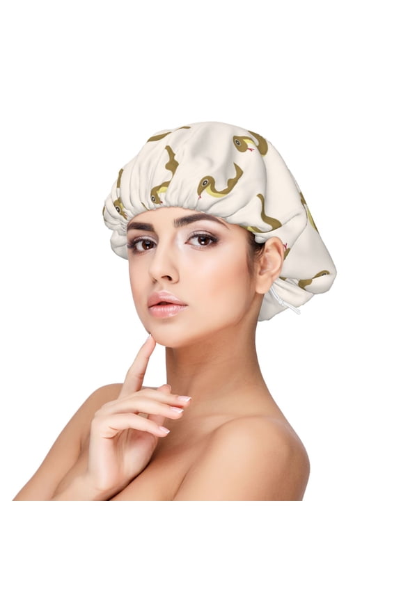 Cartoon Snake Pattern Silk Satin Hair Bonnet for Sleeping, Adjustable Sleep Cap Turban for Women , Curly Straight Hair Long Large Braid