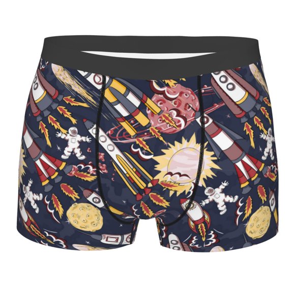 Rateoe Cartoon Space 1 Mens Boxer Briefs Poly Spandex Performance Boxer Briefs Underwear Hem Boxer Briefs - Large