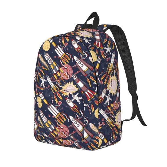 Rateoe Cartoon Space 1 Pattern Durable Canvas Backpack for Men & Women – Stylish & Lightweight – Adjustable Straps, Multiple Pockets – Fits 15-17 Inch LaptopsSmall