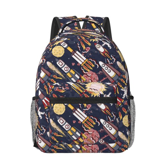 Rateoe Cartoon Space 1 Pattern Durable Student Backpack Laptop Bag- Ergonomic Design, Waterproof Twill Fabric - Ideal for School, Travel, and Outdoor Activities