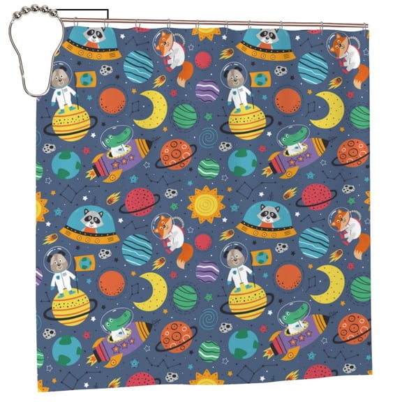 Rateoe Cartoon Space Shower Curtain - Fancy Bathroom Shower Curtain Sets - Waterproof Shower Curtain with Hooks with 12 Plastic Hooks 72x72 Inches