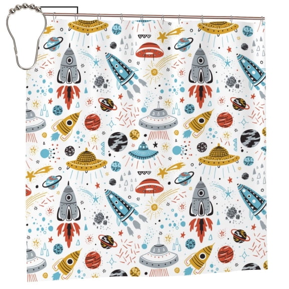 Rateoe Cartoon Space Shower Curtain - Fancy Bathroom Shower Curtain Sets - Waterproof Shower Curtain with Hooks with 12 Plastic Hooks 72x72 Inches