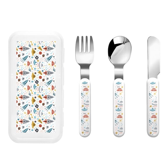 Rateoe Cartoon Space for Stainless Steel Kids Silverware Set - Child and Toddler Safe Flatware - Children's Knife, Fork And Spoon Set