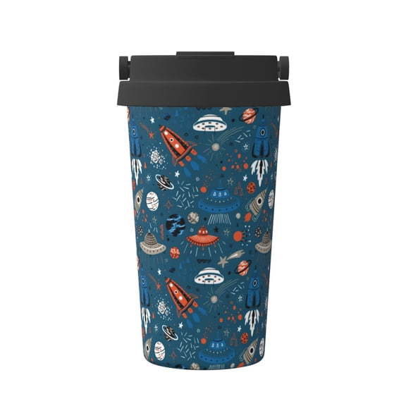 Rateoe Cartoon Space1 Pattern Travel Coffee Mug Tumbler with Flip Lid | Reusable Insulated Stainless Steel Cold Brew Iced Coffee Cup Thermos