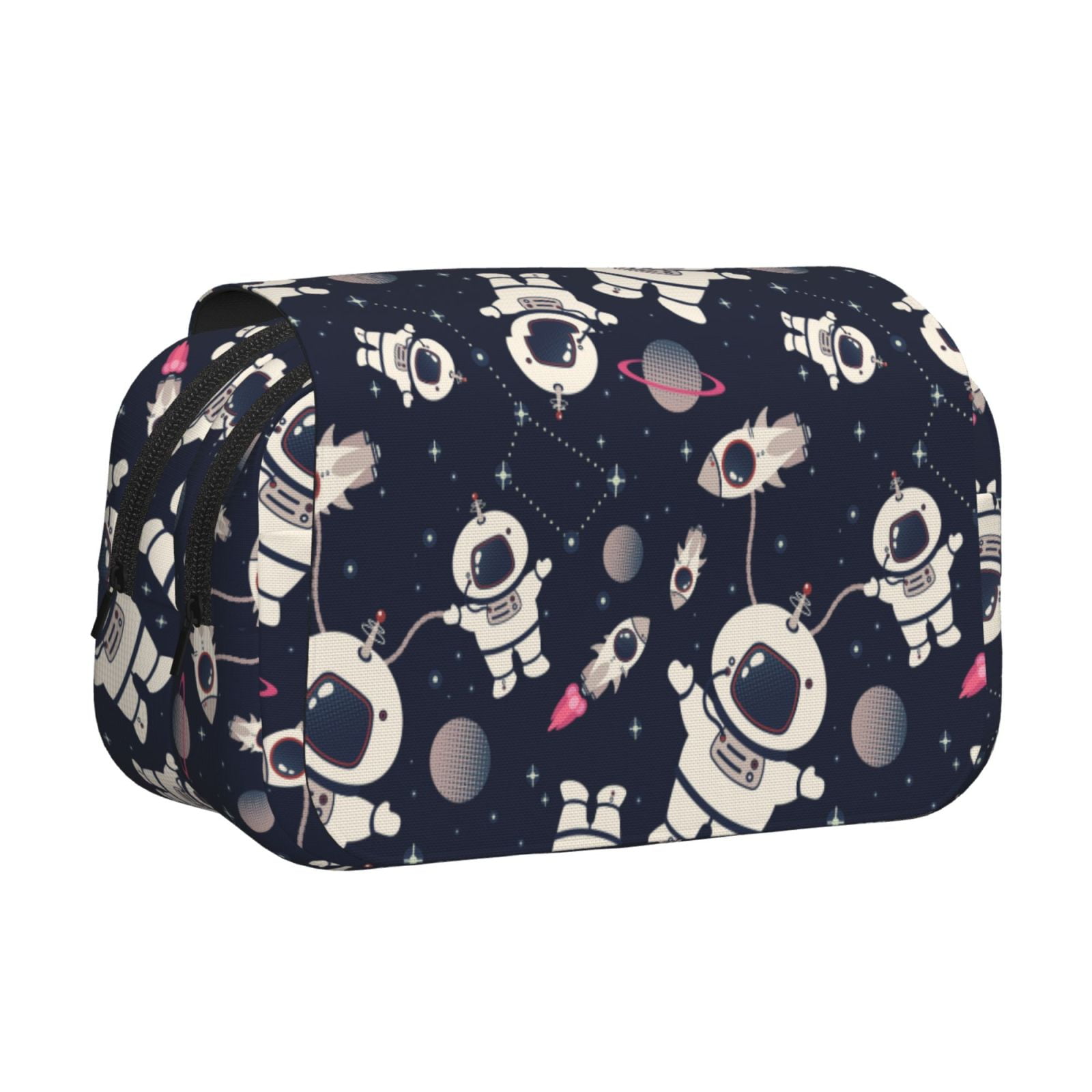 Rateoe Cartoon Spaceship Pattern Double Clamshell Pen Case, Storage Organizer with Two Zipper Compartments– Holds Up to 50 Pencils & Pens