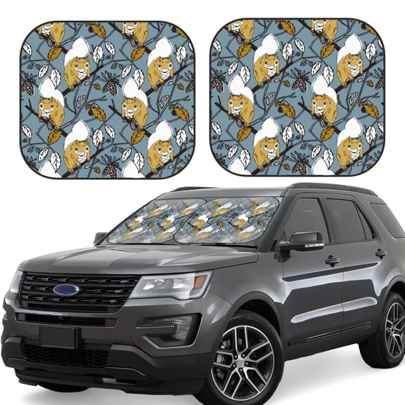 Rateoe Cartoon Squirrel on Branch Pattern 2 Piece Car Windshield Sun Shade Foldable | Front Windshield Shade for Sun, Heat and UV Rays | Sunshade for Car Front Window-Medium