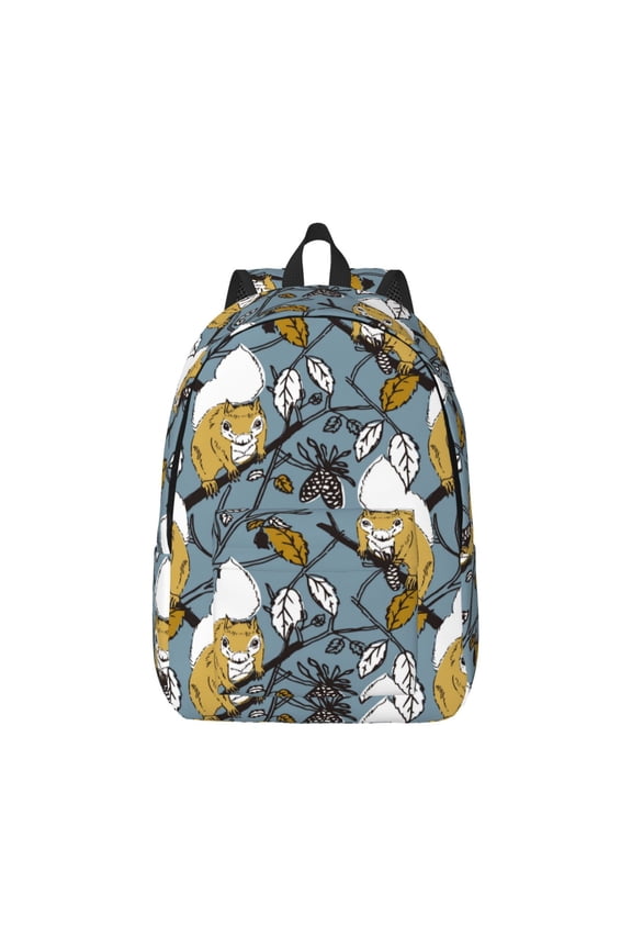 Cartoon Squirrel on Branch Pattern Canvas College Laptop Backpack,Travel Daypack,Durable Rucksack Travel Notebook Bag School Backpack Book Bag for Men Women-Small