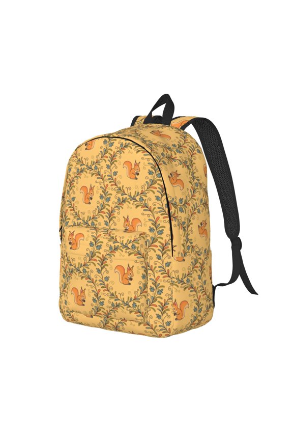 Cartoon Squirrel Pattern Durable Canvas Backpack for Men & Women – Stylish & Lightweight – Adjustable Straps, Multiple Pockets – Fits 15-17 Inch LaptopsMedium