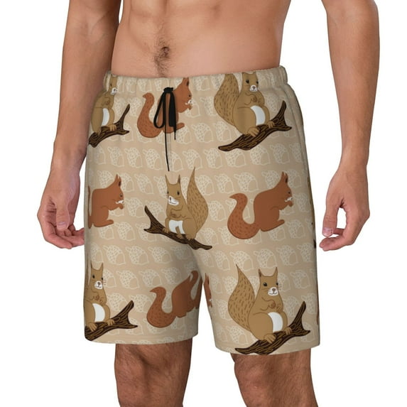 Rateoe Cartoon Squirrel Pattern Men’s Swim Shorts with Compression Liner – Double-Layered Quick-Dry Swimwear, Comfortable & Stretchy Beach Shorts-3X-Large