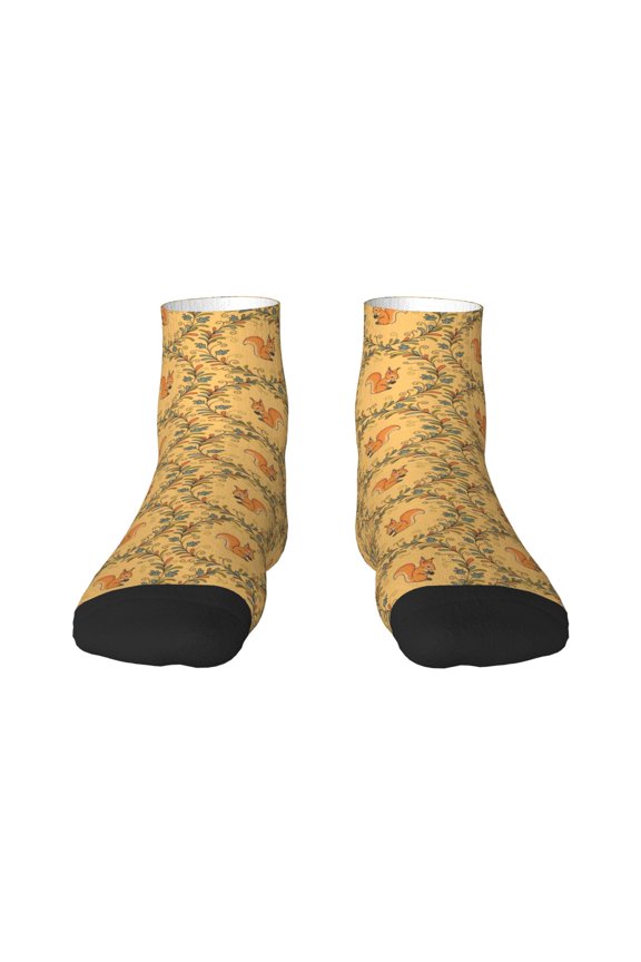 Cartoon Squirrel Pattern Quarter Crew Socks,Toe Seamed Ankle Socks,Cotton Cushioned Breathable Athletic Crew Sports Socks