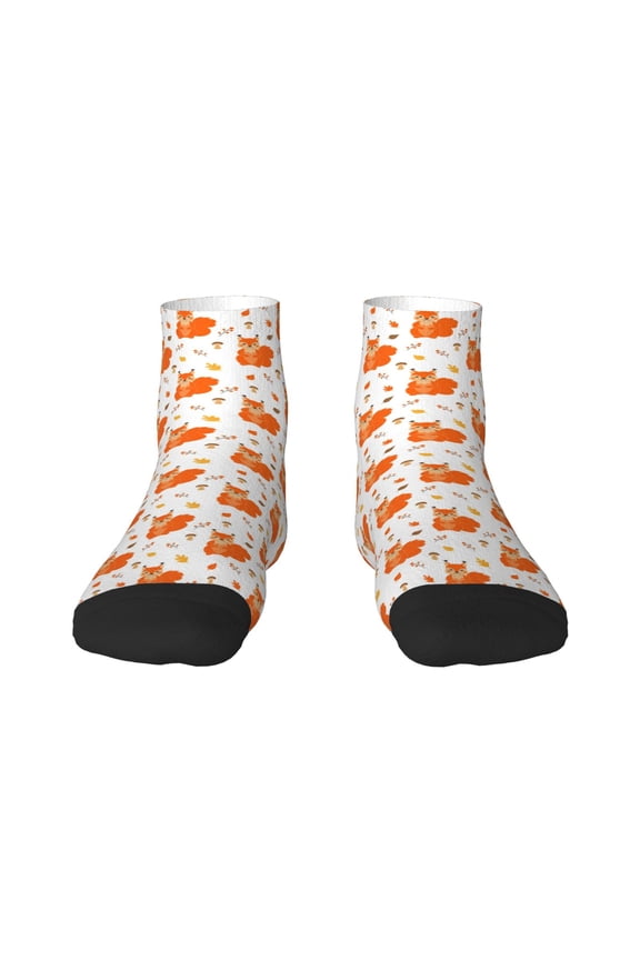 Cartoon Squirrel Pattern Quarter Crew Socks,Toe Seamed Ankle Socks,Cotton Cushioned Breathable Athletic Crew Sports Socks