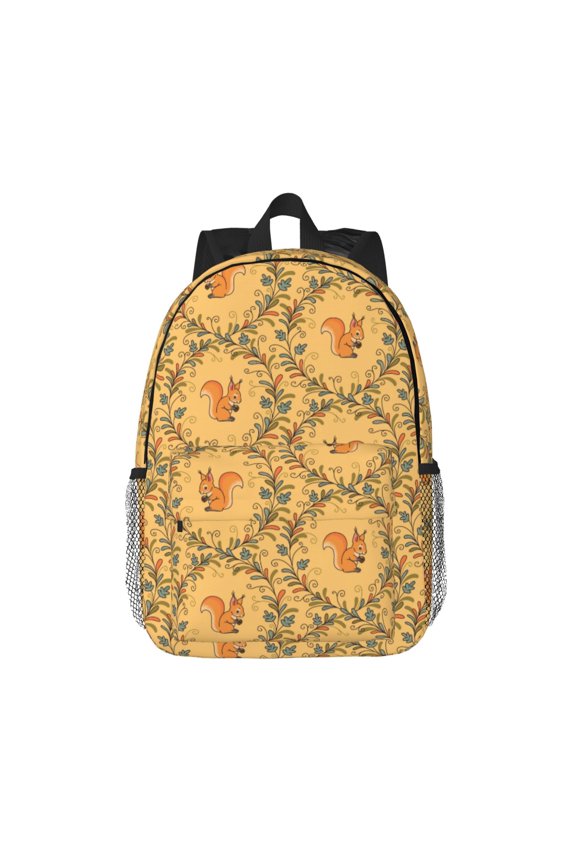 Cartoon Squirrel Pattern Student Backpack Water-resistant Backpack 15-inch Laptop Backpack Lightweight Adjustable School Backpack