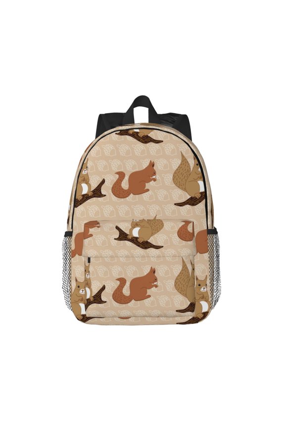 Cartoon Squirrel Pattern Student Backpack Water-resistant Backpack 15-inch Laptop Backpack Lightweight Adjustable School Backpack