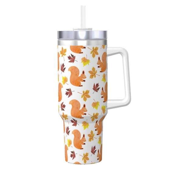 Rateoe Cartoon Squirrel Printed 40OZ Ice Bully With Handle - Stainless Steel Travel Cup Portable for Hot & Cold Drinks, Travel, Gym, Home, and Outdoor Activities
