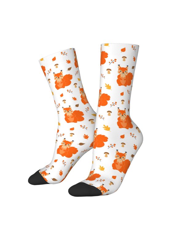 Cartoon Squirrel for Women Casual Calf Socks - Cute Crew Socks - Thin Soft Above Ankle Socks Size 5-11