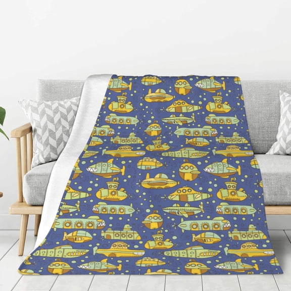 Rateoe Cartoon Submarines Pattern Flannel Throw Blanket, Ultra-soft Blanket for Bed, Couch, Car, Hypoallergenic Anti-pilling blanket-40"x30"(Vertical)