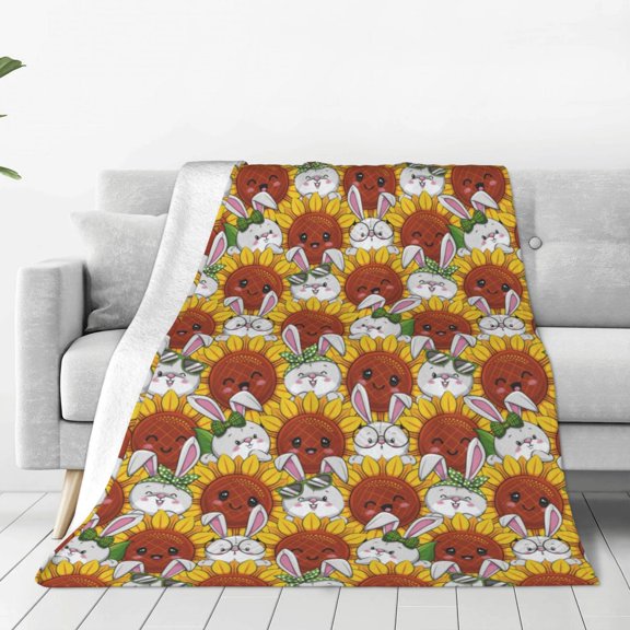 Rateoe Cartoon Sunflowers Print Fuzzy Fleece Throw Blanket Extra Large,Super Soft,Fluffy and Warm Blankets for Couch,Bed,All Season Use (40"x30")