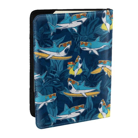 Rateoe Cartoon Surfer Sharks Pattern Passport Holder Wallet Leather Mulit-purpose Travel Wallet Credit Cards Case ,Passport Cover for Women Men-6.5 in
