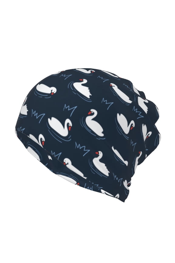 Cartoon Swan Cotton Slouchy Beanie Hat for Men/Women,Lightweight Oversize Large Thin Skull Cap Night Sleeping Cap