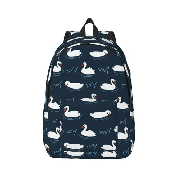 Rateoe Cartoon Swan Pattern Canvas College Laptop Backpack,Travel Daypack,Durable Rucksack Travel Notebook Bag School Backpack Book Bag for Men Women-Small