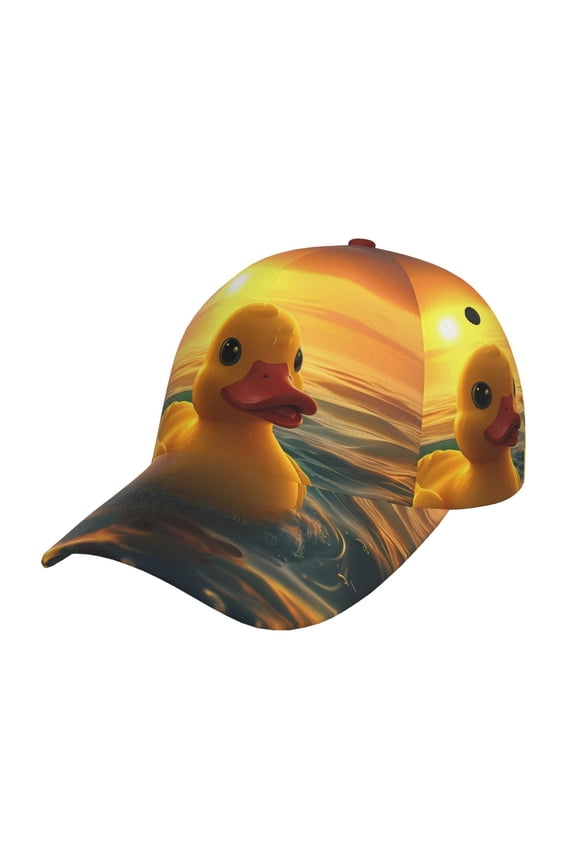 Cartoon Swimming Yellow Duck Pattern Baseball Cap Outdoor Cap Mountain Dad Hat - Unstructured Soft Cotton Cap-Adjustable UV Protection Cap