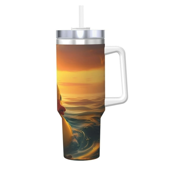 Rateoe Cartoon Swimming Yellow Duck Printed 40OZ Ice Bully With Handle - Stainless Steel Travel Cup Portable for Hot & Cold Drinks, Travel, Gym, Home, and Outdoor Activities