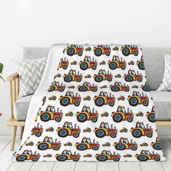 Rateoe Cartoon Tractor Pattern Flannel Throw Blanket, Ultra-soft Blanket for Bed, Couch, Car, Hypoallergenic Anti-pilling blanket-40"x30"(Vertical)