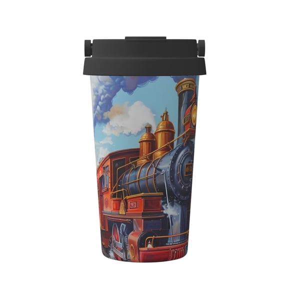 Rateoe Cartoon Train Hot Air Balloon Pattern Travel Coffee Mug Tumbler with Flip Lid | Reusable Insulated Stainless Steel Cold Brew Iced Coffee Cup Thermos