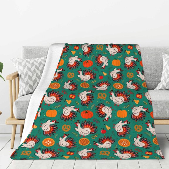 Rateoe Cartoon Turkey Pattern Flannel Throw Blanket, Ultra-soft Blanket for Bed, Couch, Car, Hypoallergenic Anti-pilling blanket-50"x40"(Vertical)
