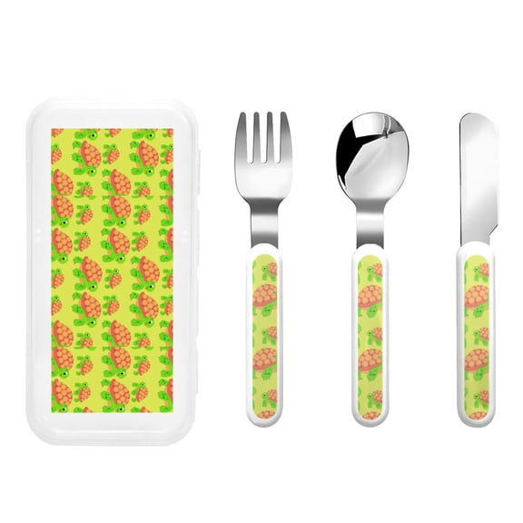 Rateoe Cartoon Turtles 1 for Stainless Steel Kids Silverware Set - Child and Toddler Safe Flatware - Children's Knife, Fork And Spoon Set