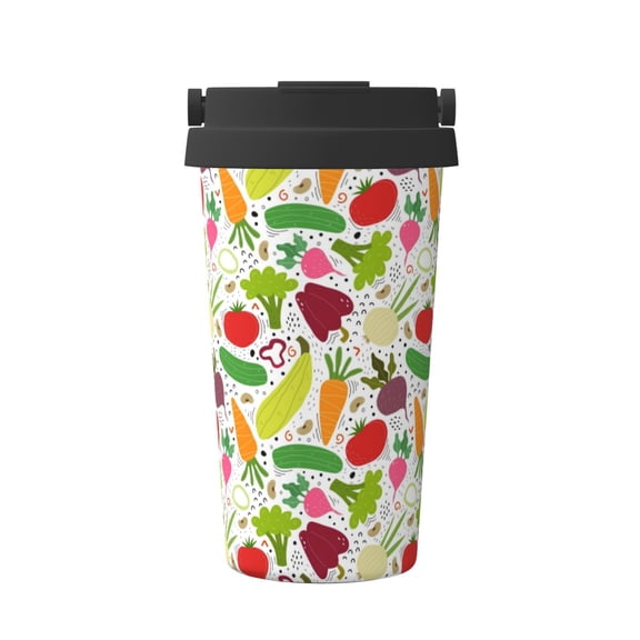 Rateoe Cartoon Vegetables Pattern Travel Coffee Mug Tumbler with Flip Lid | Reusable Insulated Stainless Steel Cold Brew Iced Coffee Cup Thermos