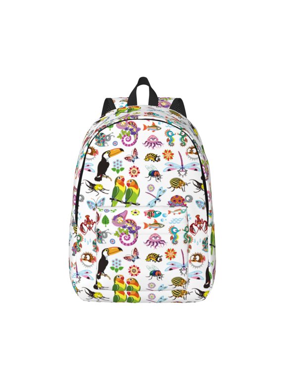 Cartoon Wild Animals Pattern Canvas College Laptop Backpack,Travel Daypack,Durable Rucksack Travel Notebook Bag School Backpack Book Bag for Men Women-Small
