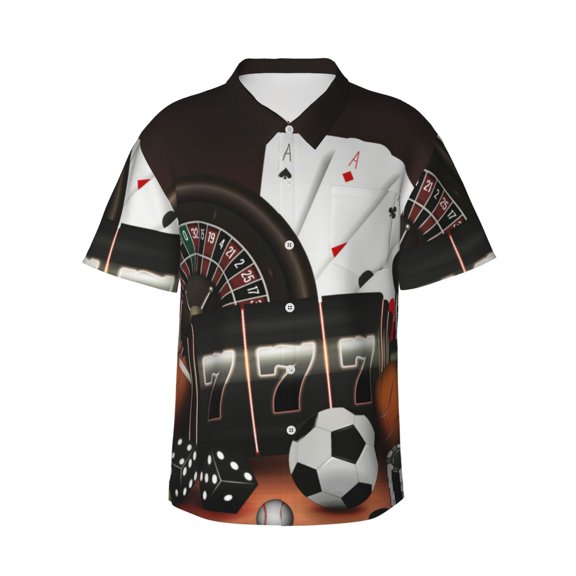 Rateoe Casino And Sports Pattern Men’s Hawaiian Shirt – Short Sleeve Button-Down Tropical Beach Shirt, Lightweight & Breathable Casual Aloha Shirt with Pocket,Small