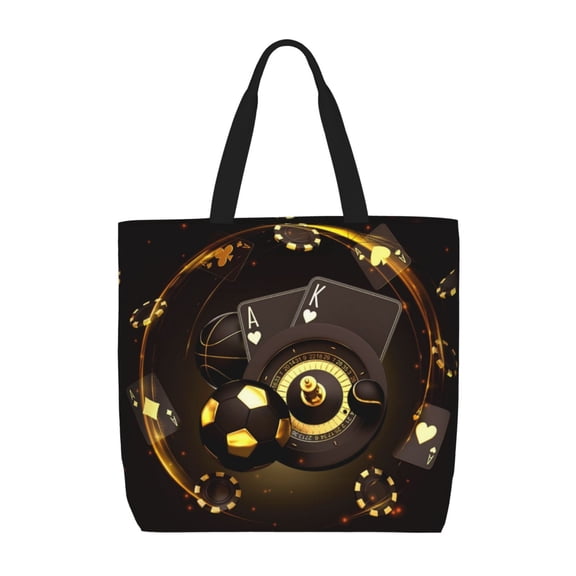 Rateoe Casino Card Soccer Print Lightweight Tote Bag for Women, Water-Resistant Shoulder Bag with Zipper, Spacious Casual Handbag for Work, School, Shopping