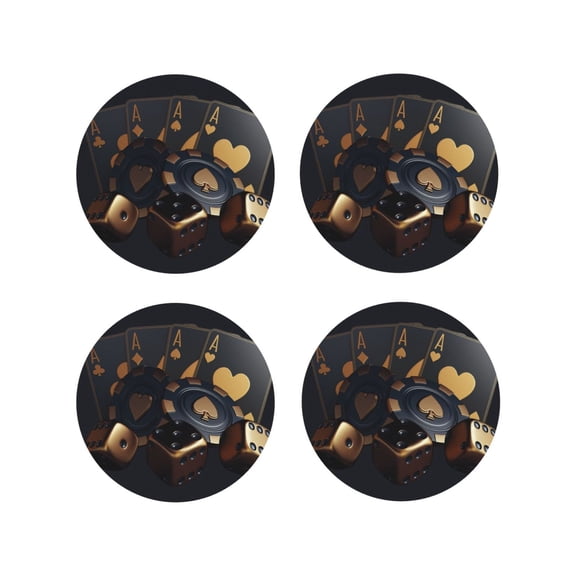 Rateoe Casino Cards Poker Drawing Drink Coasters Set of 4 Leather Coasters Spill Protection for Table Desk,Durable and Non Slip Leather Coaster ,4 Inches Drink Mats-Round Shape