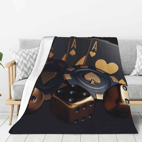 Rateoe Casino Cards Poker Pattern Flannel Throw Blanket, Ultra-soft Blanket for Bed, Couch, Car, Hypoallergenic Anti-pilling blanket-60"x50"(Vertical)